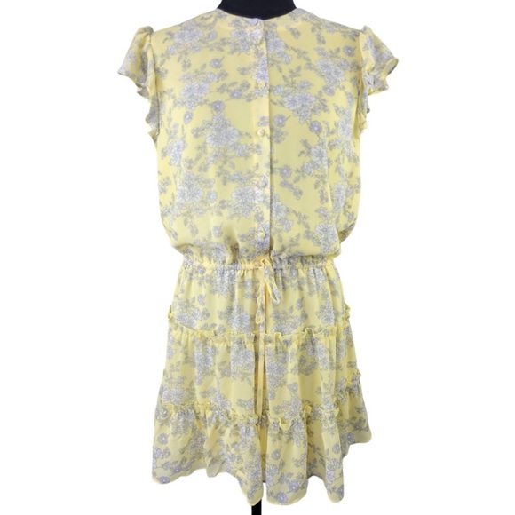 NWT 1.STATE yellow Floral Ruffle Skirt short sleeve mini Dress size M - Picture 1 of 11